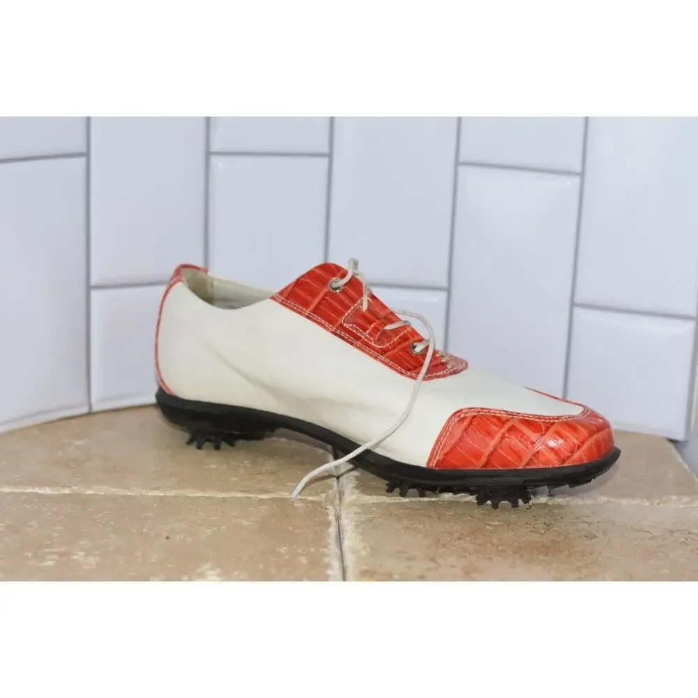 Foot Joy ( Estate Collection) White/Red color Croc Leather Golf shoes Size 8.5 M